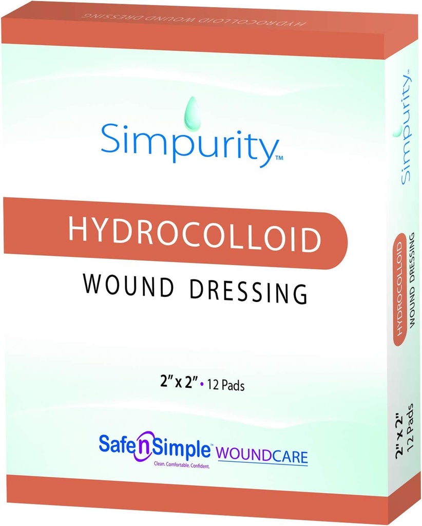 Simpurity Hydrocolloid Wound Dressing, 2" x 2", Scatola di 12 – Cura del Wound Dressing