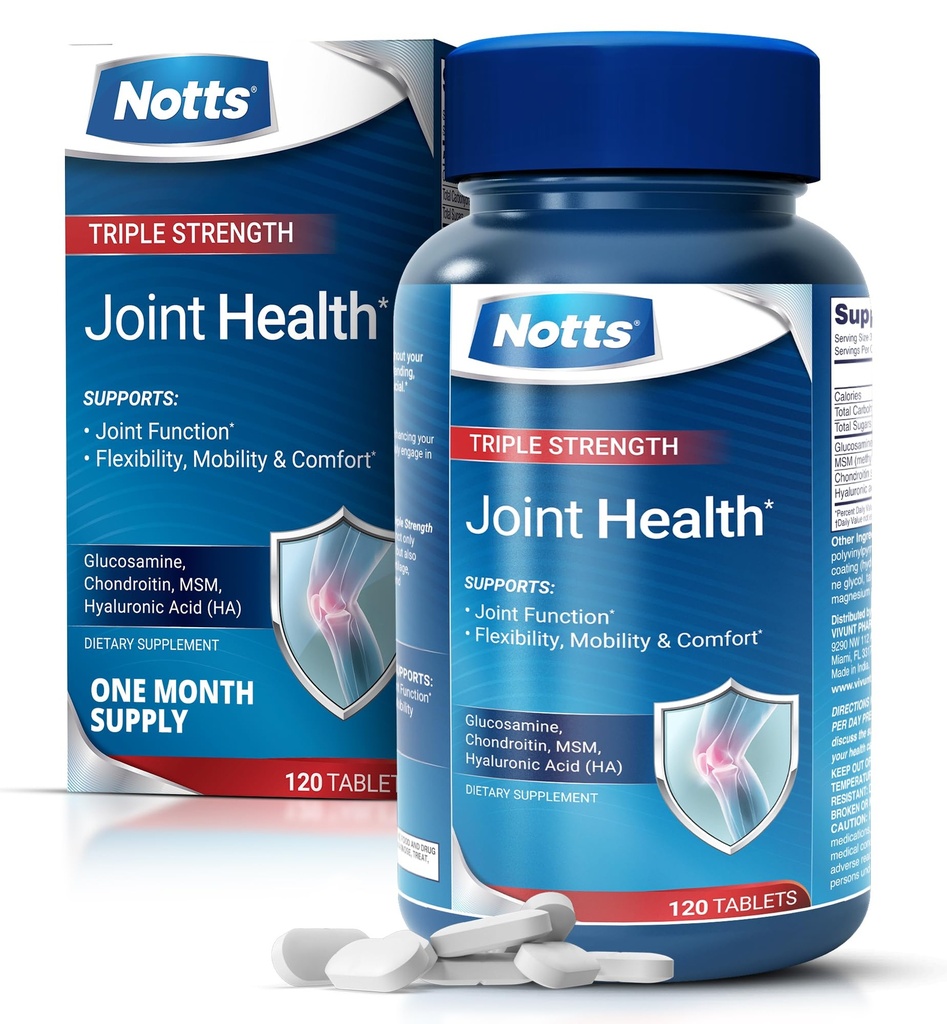 Hygiène articulaire Triple force : glucosamine, chondritine et MSM, supplément de soutien interarmées, 120 comprimés enduits