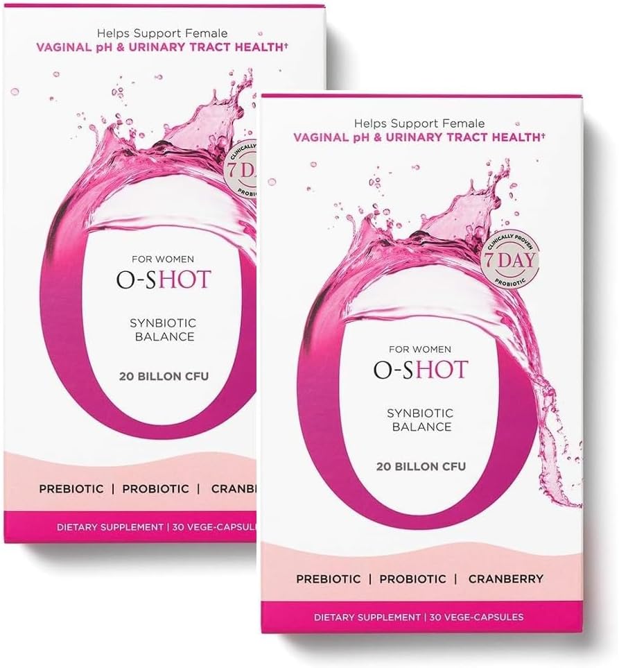 O-Shot 2 Pack Vaginal végétalien probiotique + prébiotique pour les femmes, extrait de canneberge, racine de chicorée, pH vaginal, voie urinaire, digestion, Bloatation, non laitière, non OGM, sans gluten, 60 Végécules