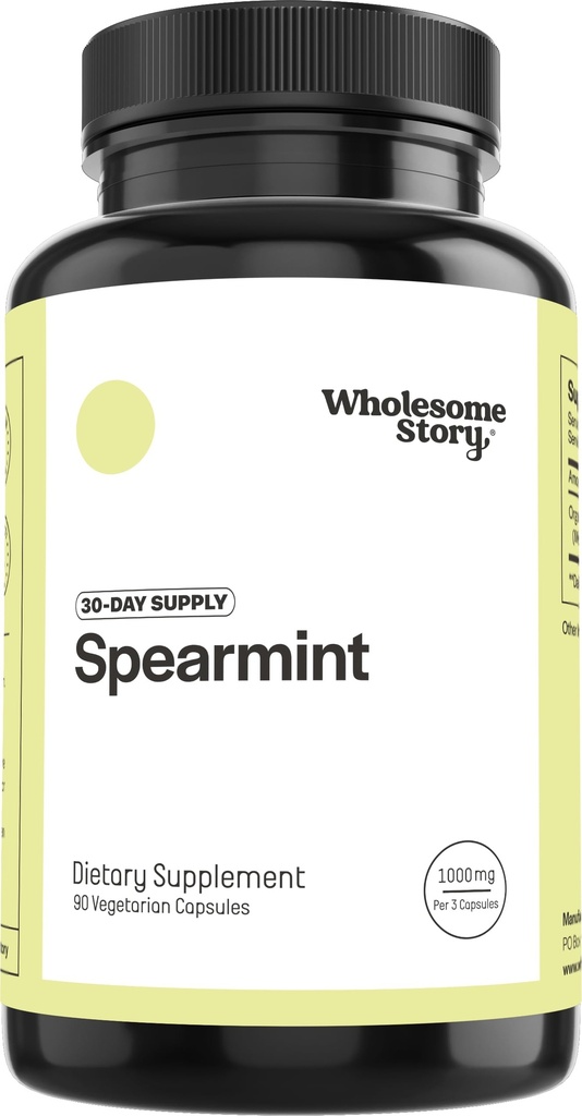 Intero racconto Organic Spearmint Capsule Supplemento | 1000mg Spearmint Leaf | 333.33mg Per Capsule | Supporta ormoni, digestione & Gut | Mentha Spicata | Alimentazione 30-Day