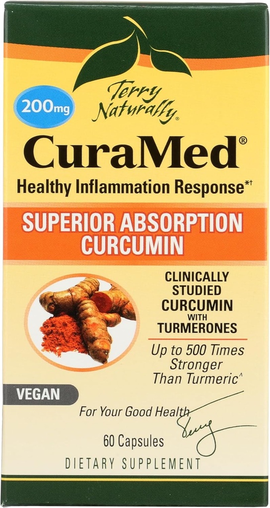 Terry Natürlich CuraMed 200 mg - 60 Vegan Softgels - Überlegene Absorption BCM-95 Curcumin Supplement, fördert gesunde Entzündung Antwort - Nicht-GVO, Glutenfrei, Kosher - 60 Servierungen