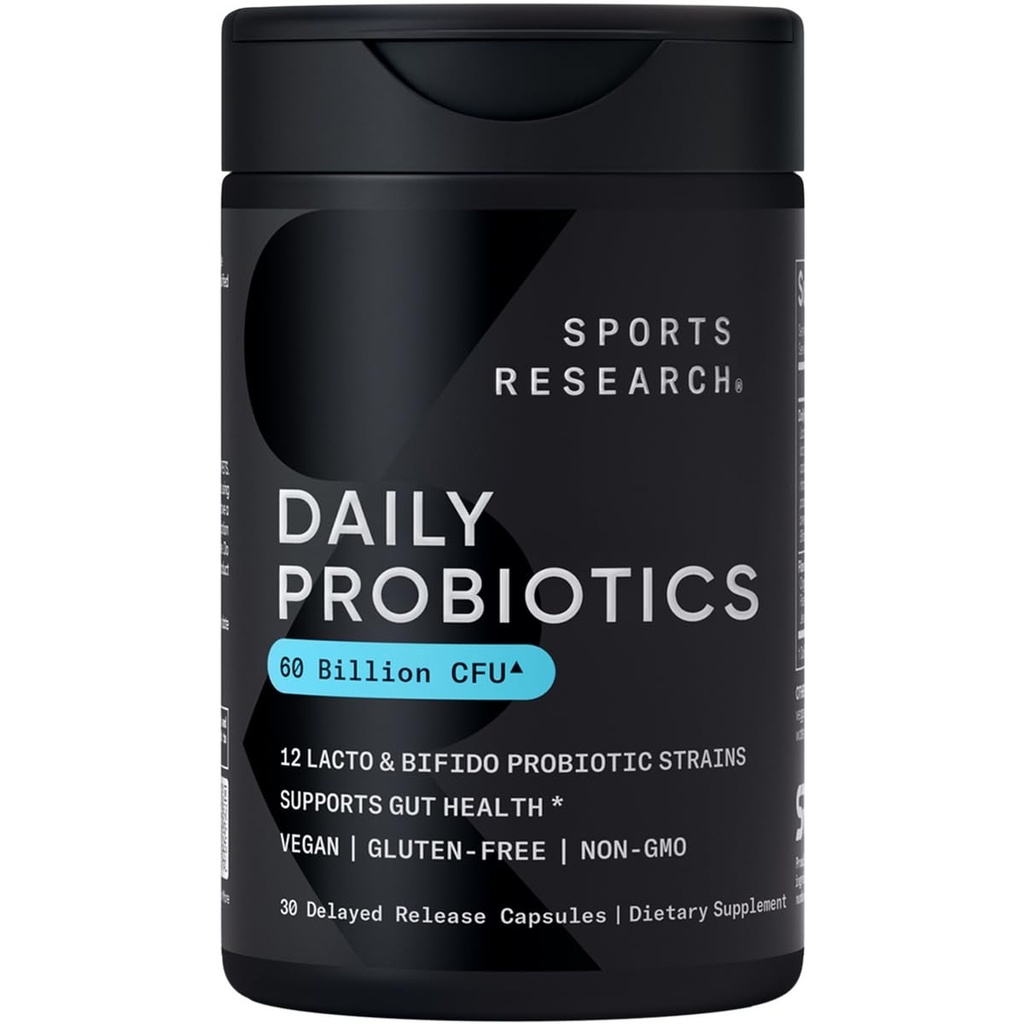 Sportforschung Tägliche Probiotika mit Präbiotika, 60 Billion CFU - Vegan Kapseln für Gut Gesundheit & Verdauungsunterstützung, Probiotika für Frauen und Männer - Non-GMO Verified & Gluten Free - 30 Count