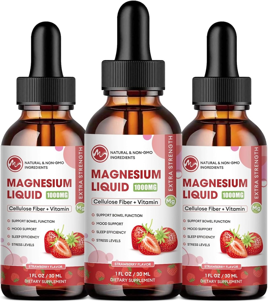M pollice (3 Confezione) Gocce di glicinato di magnesio - Supplemento liquido di magnesio 1000mg con vitamina B della bromelaina di fibra, C,D - 98% assorbimento rispetto alle pillole Gummies
