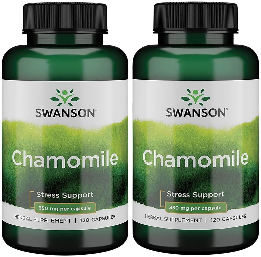 Swanson Chamomile Stress-Unterstützung - Made with German Chamomile Flower - Kräuterergänzung zur Förderung von Stress, Entspannung und Schlafunterstützung - Hilft Easy Body and Mind - (120 Kapseln), 2 Pack