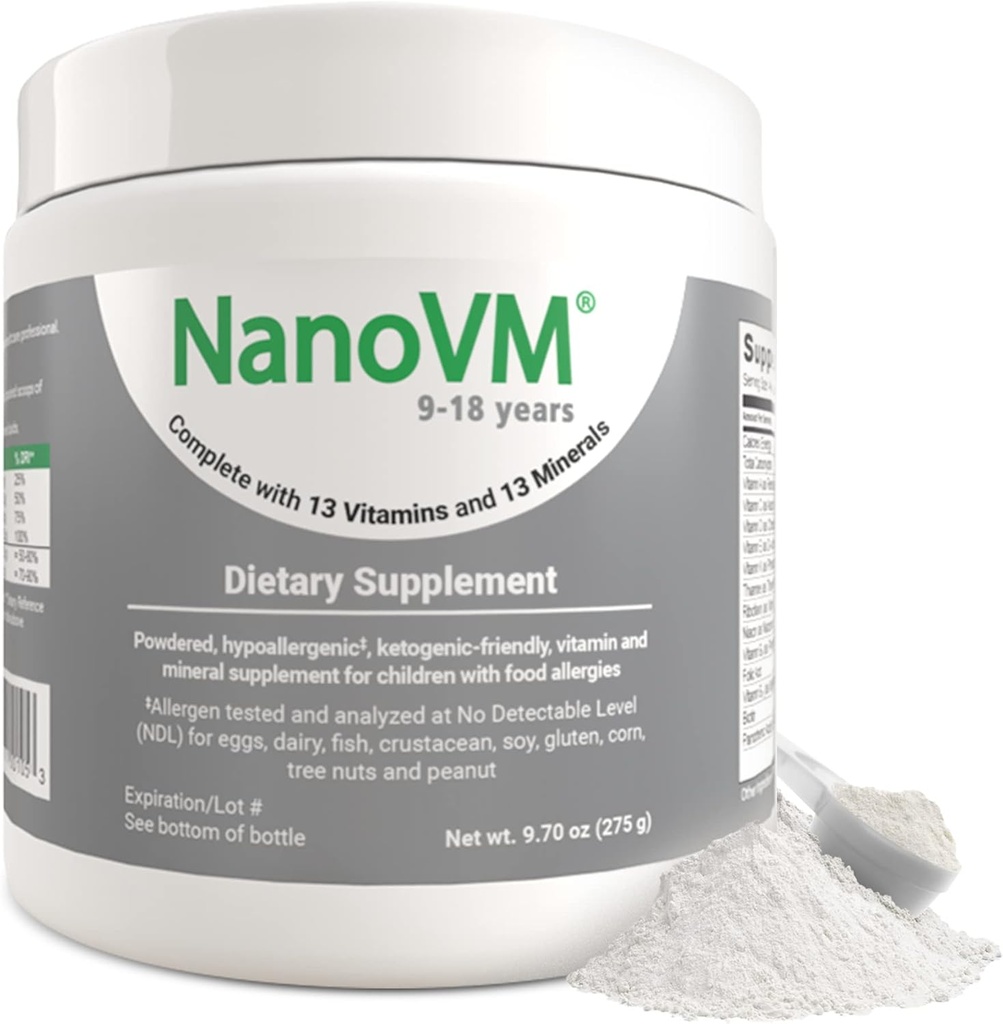 9-18 anni, Allergeni-Free Bambini Multivitamina, Vitamine in polvere non aromatizzate, Polvere multivitamina con 13 vitamine & 13 minerali, Integratori di vitamina a basso contenuto di carboidrati, 275g - Solace Nutrition