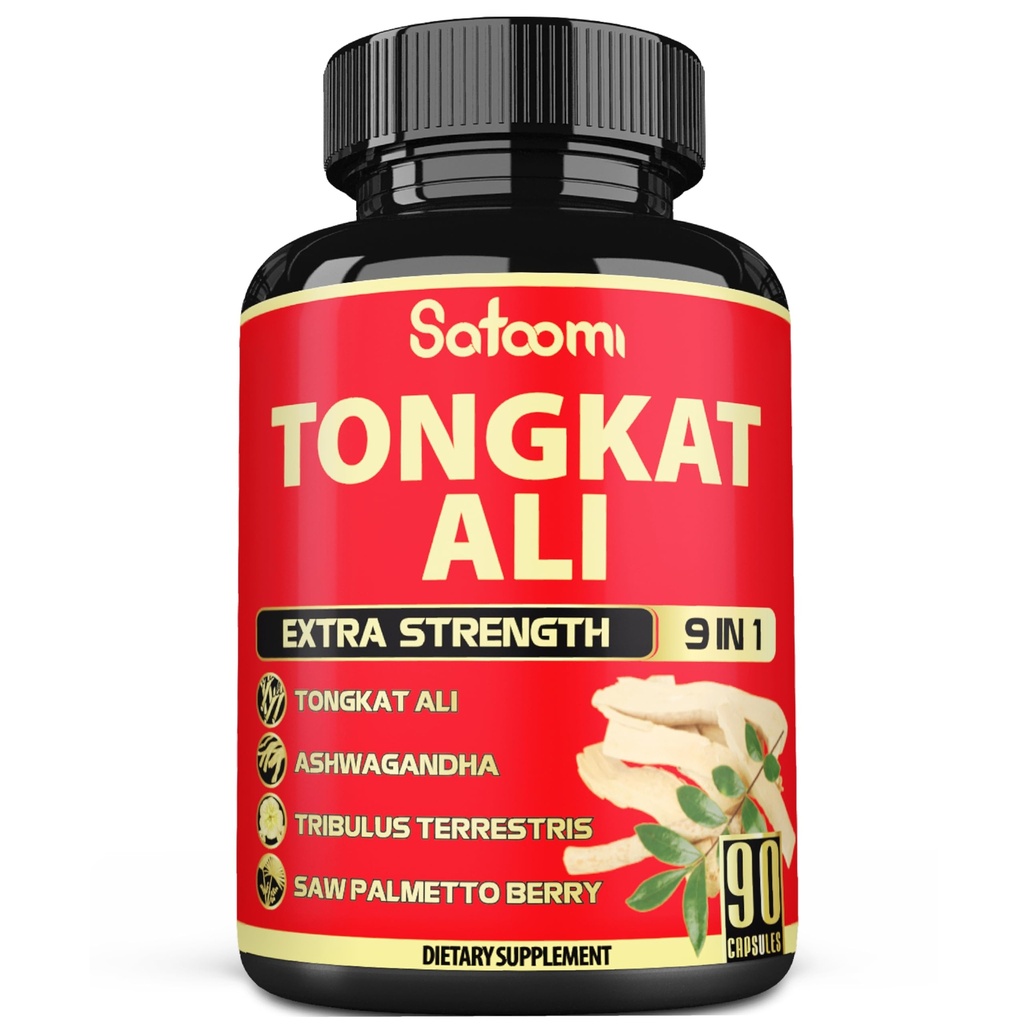 Satoomi 9in1 Tongkat Ali Root Extract - Ashwagandha, Tribulus Terrestris - 90 Kapseln für 3 Monate - Unterstützungsstärke, Energie und gesunde Immune