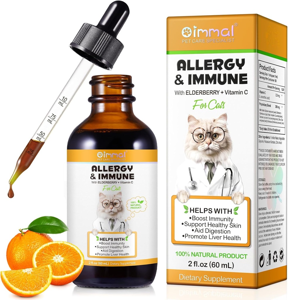 Allergy Relief Tropfen für Katzen, Cat Allergy Immun Booster Behandlung für saisonale Allergien & Verdauungs-, Gesundes Leber- & Immunsystem, Cat Herb Supplement mit Vitamin C, Chicken Flavor - 60ml/2fl.oz