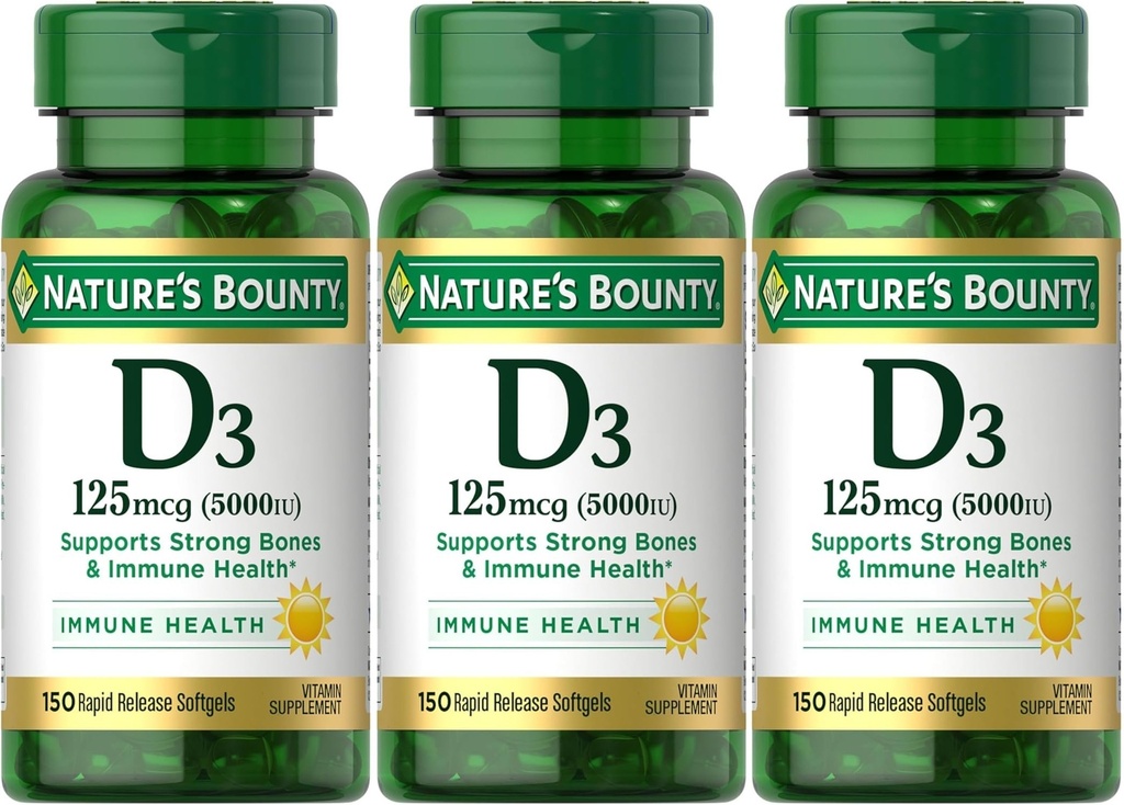 Vitamine D3 125 mcg-5000 UI Softgels, résistance maximale 150 ea (paquet de 3)