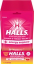 HALLS Relief + Energieunterstützung, Erdbeer-Lemonade-Cough Drops, 12 Beutel mit 25 Tropfen (300 Gesamttropfen)