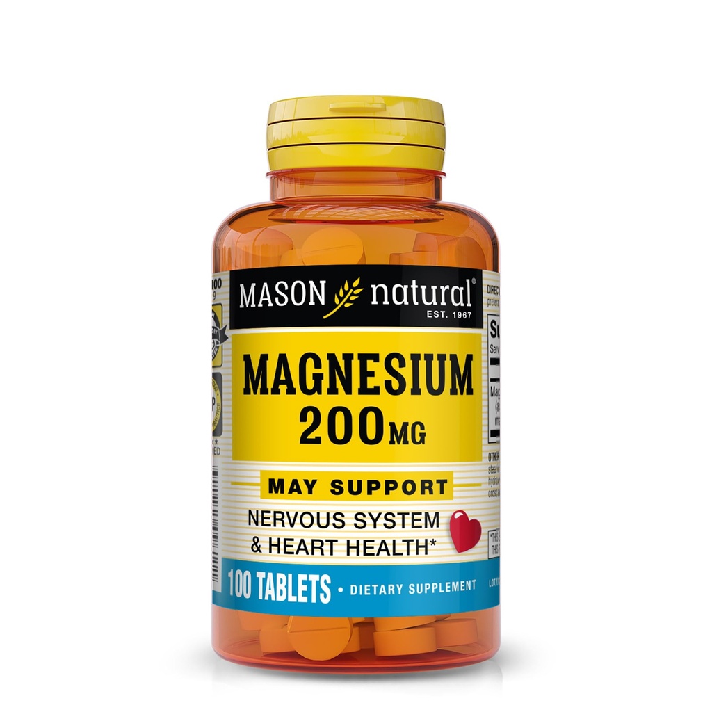 Mason Natural Magnesium 200 mg, Muskel und Nervenfunktion Unterstützung, 100 Tabletten