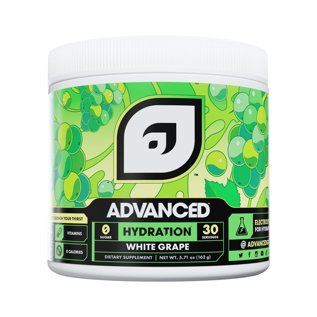Miscela di bevanda elettrolita ad alta efficienza con B Vitamine per l'idratazione di tutti i giorni - Caffeina Free, Calorie Zero, Zucchero Libero, & Keto Friendly - (30 Serve, Uva Bianca)