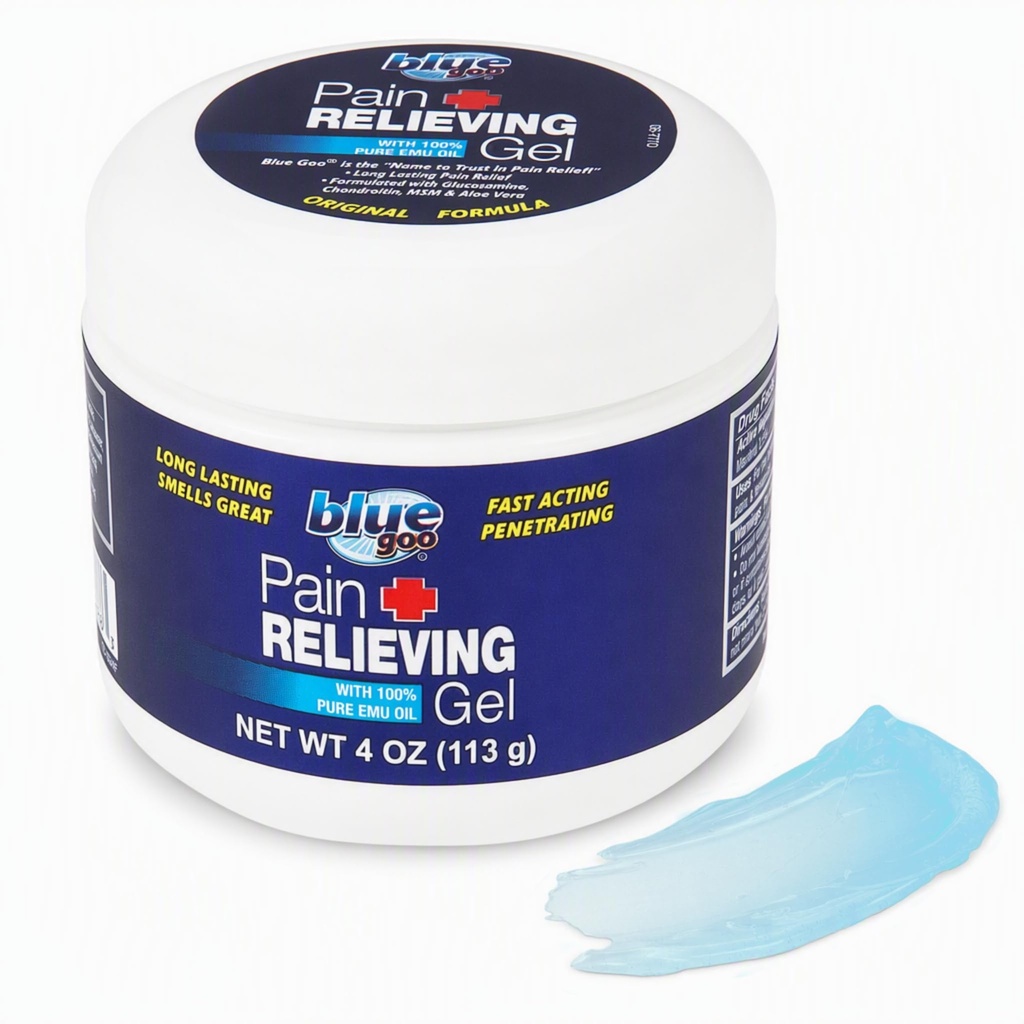 Gel de soulagement de la douleur de Goo bleu – Relief pour le dos, le cou, le muscle et la douleur articulaire, Refroidissement rapide et soulagement apaisant avec 100% huile d'émeu pur, 4 oz (1 paquet)
