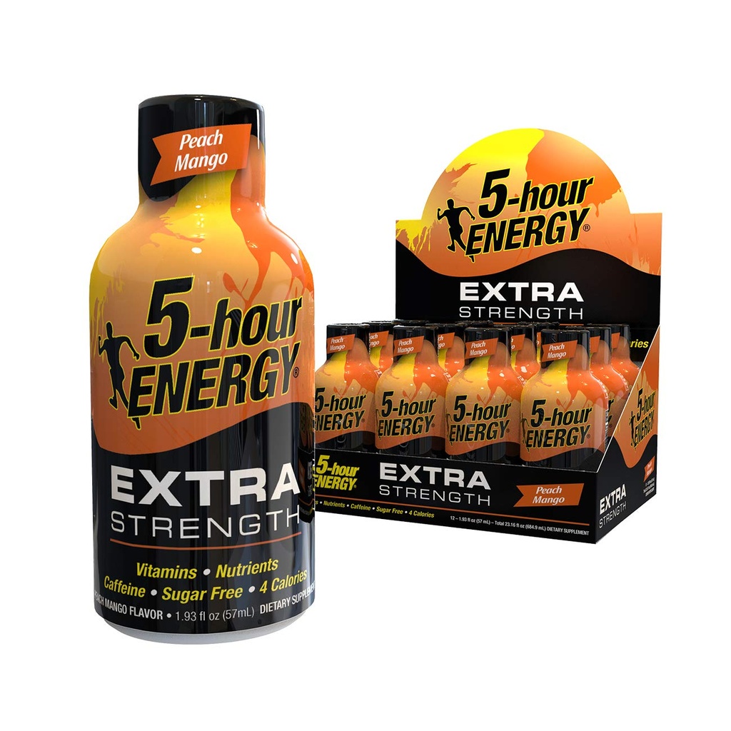 Tir à l'énergie 5 heures, force supplémentaire, pêche Mango, 1,93 Ounce,12 Compte