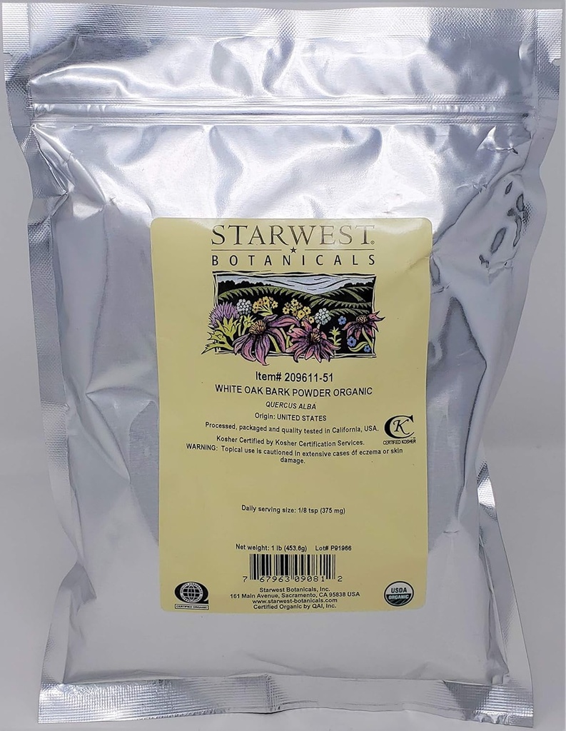 Polvere di corteccia di quercia bianca organica degli botanici di Starwest, 1 Pound