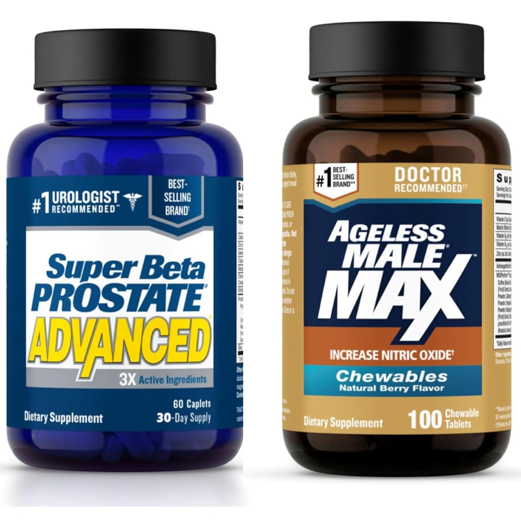 SUPER BETA PROSTATE Advanced Prostate Support und Ageless Male Max Nitric Oxid Booster für Männer