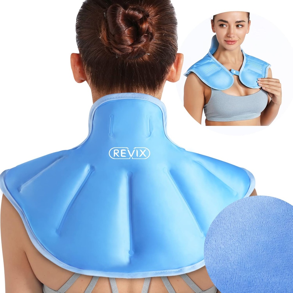 REVIX Ice Pack per Neck and Shoulders Upper Back Discomfort, Large Neck Ice Pack Wrap con Soft Plush Lining, Reusable Gel Cold Compress for Post-Workout Recovery, Blue