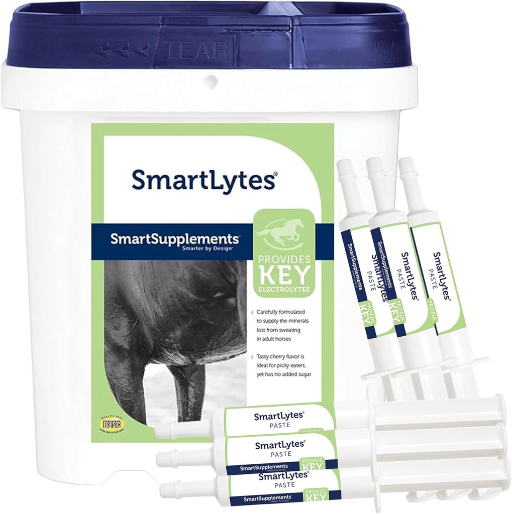 SmartEquine SmartLytes Horse Electrolyte Powder Supplement & SmartLytes Paste Horse Electrolyte Paste 6 Tubes Bundle, Encourages Hydration, Replenishes Electrolytes, Non Aggiunto Sugar