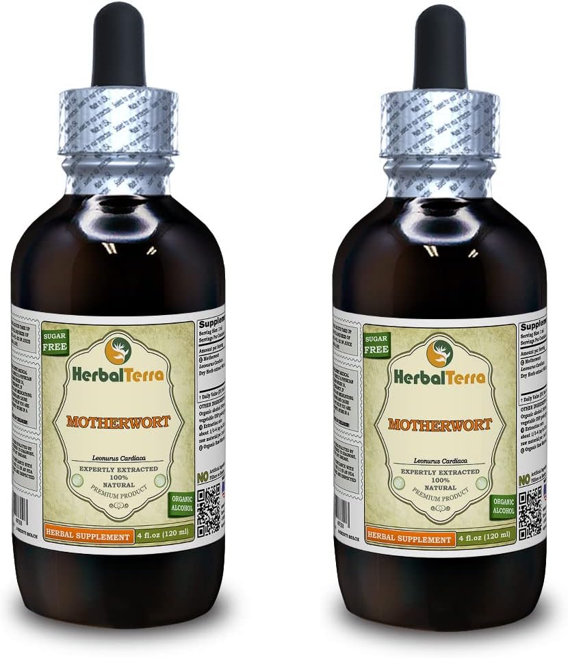 Mutterkraut (Leonurus Cardiaca) Tinktur, Organisch getrockneter Kräuterflüssigkeitsextrakt (Markenname: HerbalTerra, Proudly Made in USA) 2x4 fl.oz (2x120 ml)