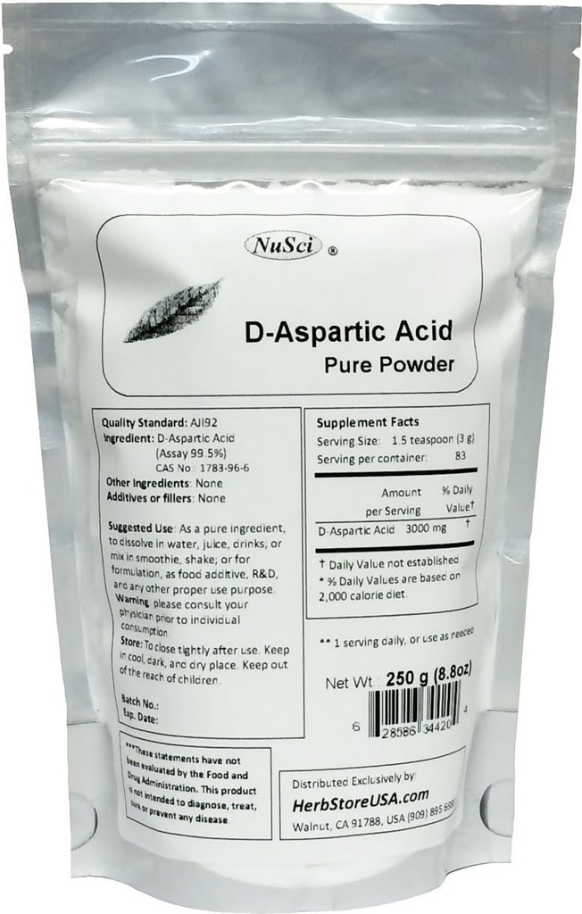 Acido D-Aspartico puro (DAA) Polvere AJI Quality Standard (250 grammi (8.8 oz))