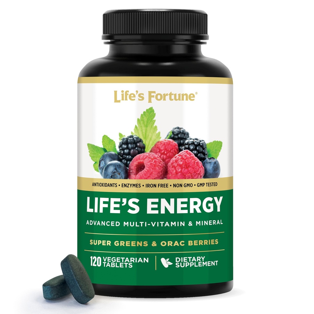 Life's Energy Advanced Daily Multivitamin for Men & Women, Energy & Immune Support Supplement mit Super Greens - Antioxidants & Enzymes - Iron Free, Vegetarian, 120 Tablets von Life's Fortune