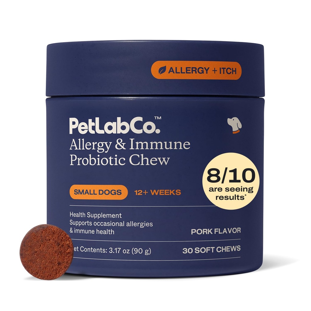 PetLab Co. Allergy & Immune Probiotic Chews, 30 Soft Chews, Small Dogs | Size-specific omega-3s, colostrum and prebiotics to support yeast balance, skin health and immune function