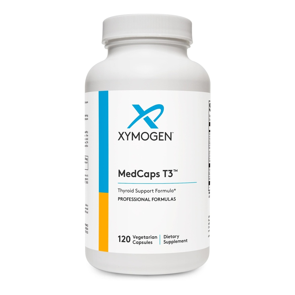 XYMOGEN MedCaps T3 - Formule de soutien à la thyroïde avec vitamines + herbes - Sélénium, zinc, vitamine E + C, Ashwagandha, extrait de Guggul et supplément d'iode (120 capsules)