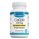 EuroMedica CoQ10 100 mg - Supplément de soutien à l'énergie cellulaire - Supplément à l'absorption plus élevée CoQ10 - Supplément nutritionnel pour aider le vieillissement en santé et la santé du cerveau - 30 comprimés à croquer