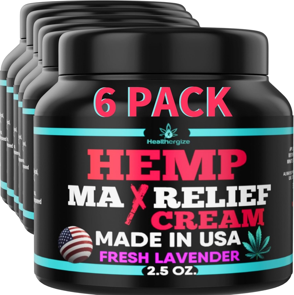 6PACK Healthergize Hemp Cream-Natural Premium Quality-Full Body Relief risultati istantanei-Hemp Oil Infused-Lavender, Aloe, Turmeric, Aches, Muscoli, Giunti, Muscoli, Indietro, Ginocchiere, Neck-Made in USA...