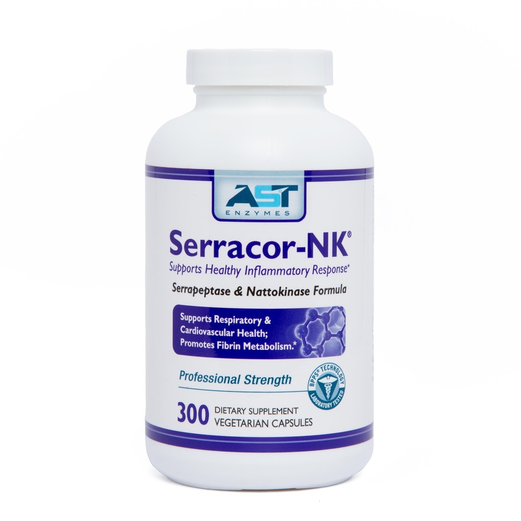 Serracor-NK – 300 capsules végétariennes – support circulatoire et respiratoire – formule naturelle enzymatique systémique – contient de la Serrapeptase résistante aux acides et de la Nattokinase résistante aux acides