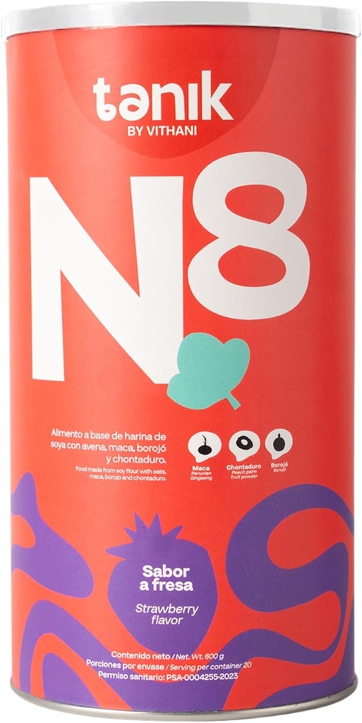 Vithani N8 - Polvere multivitaminica con Maca, Borojo, Peach-Palm Frutta, Zinco, Calcio, Omega 3, Omega 6 & Vitamine, Sapore di fragola, 20 Serve, Supporto energetico se ti senti stanco