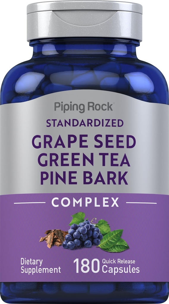 Piping Rock Grape Seed, Green Tea & Pine Bark Complex | 180 Kapseln | Standardisierte Extrakt | Non GMO, Gluten kostenlose Ergänzung