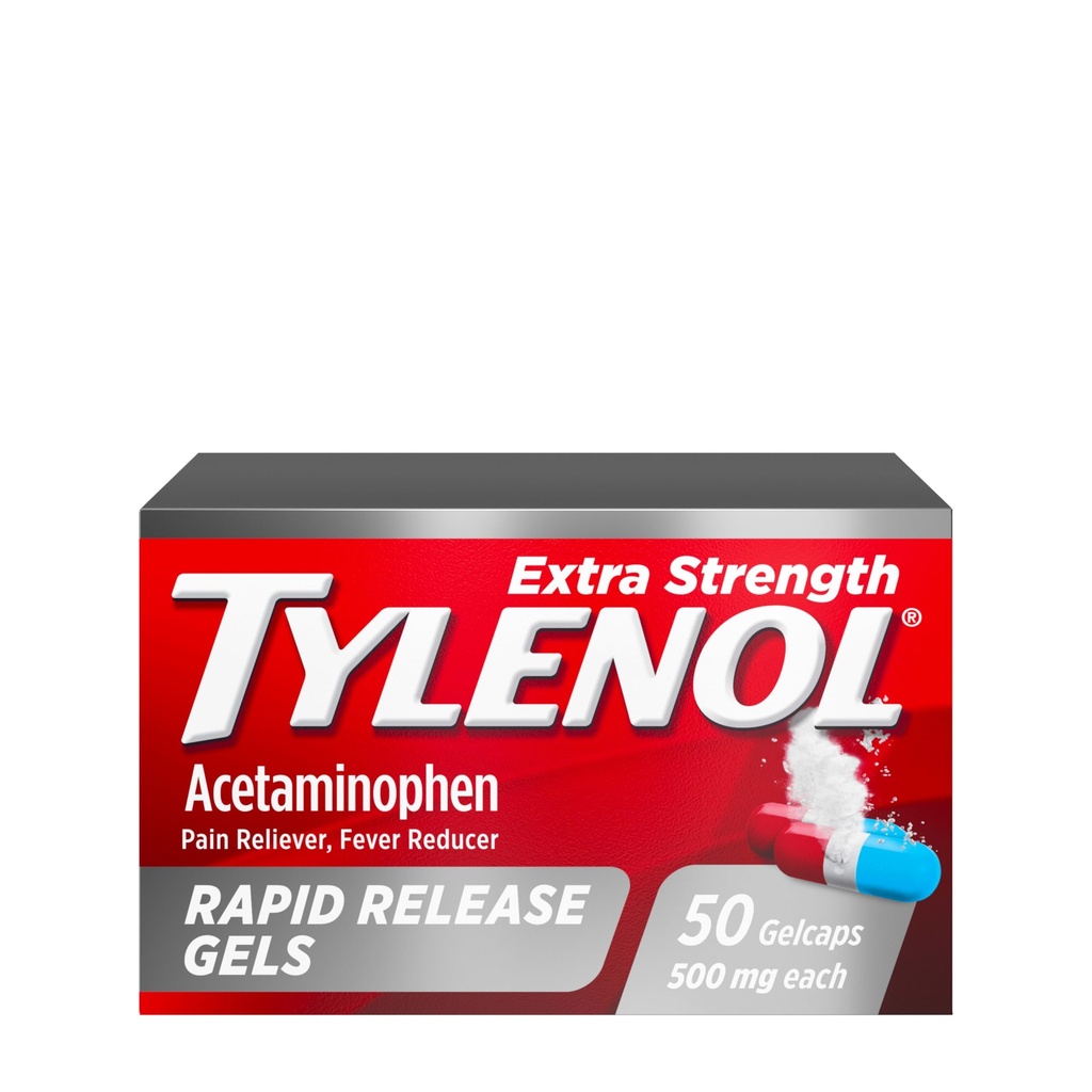 Gels à libération rapide d'acétaminophène extra-résistant, analgésique extra-résistant et réducteur de fièvre, Gelcaps avec trous percés au laser, 500 mg d'acétaminophène, 50 ct