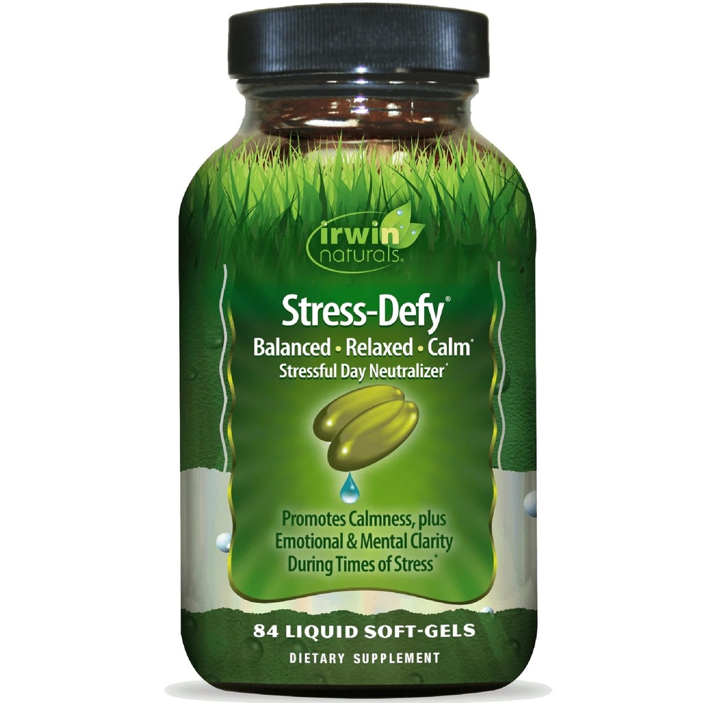Irwin Naturals Stress-Defy - 84 Liquid Softgels - Fördert Beruhigung & Entspannung - mit Rhodiola & L-Theanine