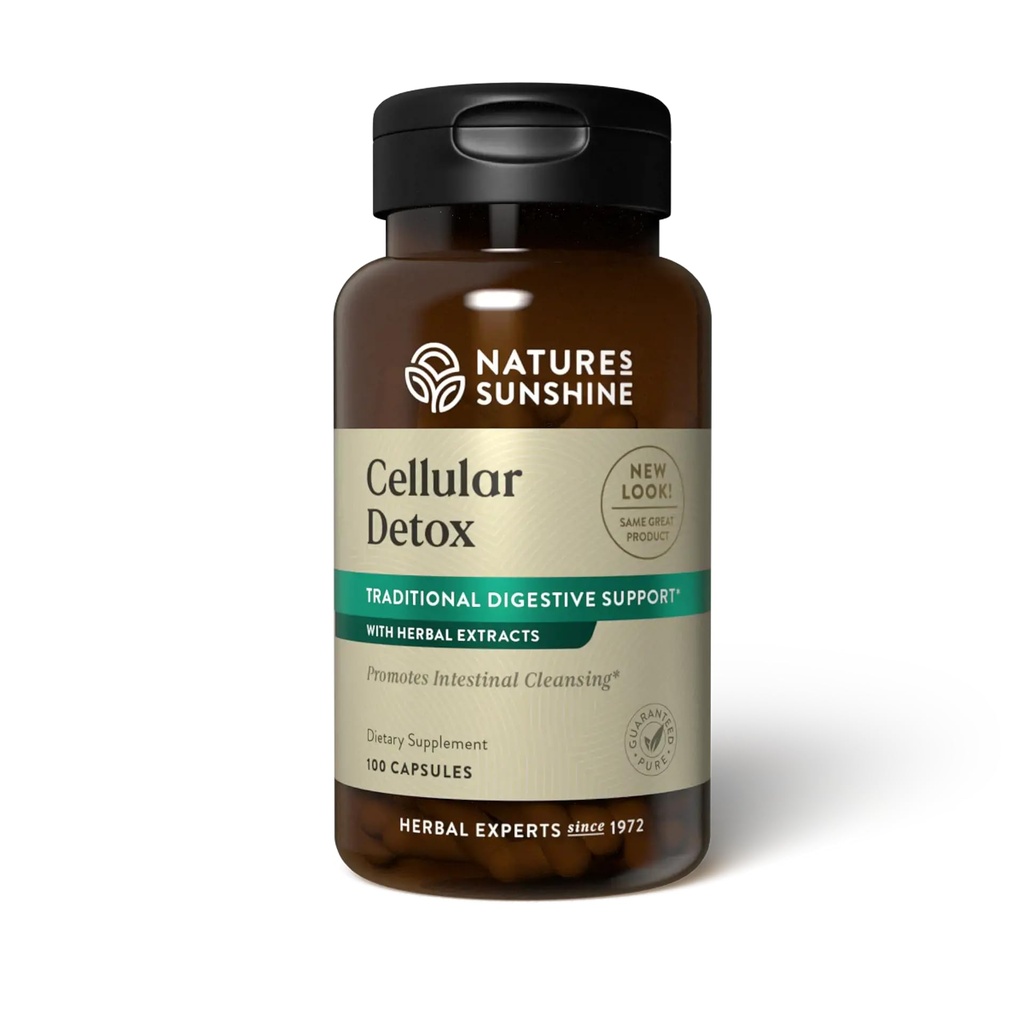 Detox cellulare del sole della natura, 100 capsule, Kosher | Integratore di sistema digestivo naturale che aiuta il movimento dell'asciugamano facilitato con erbe