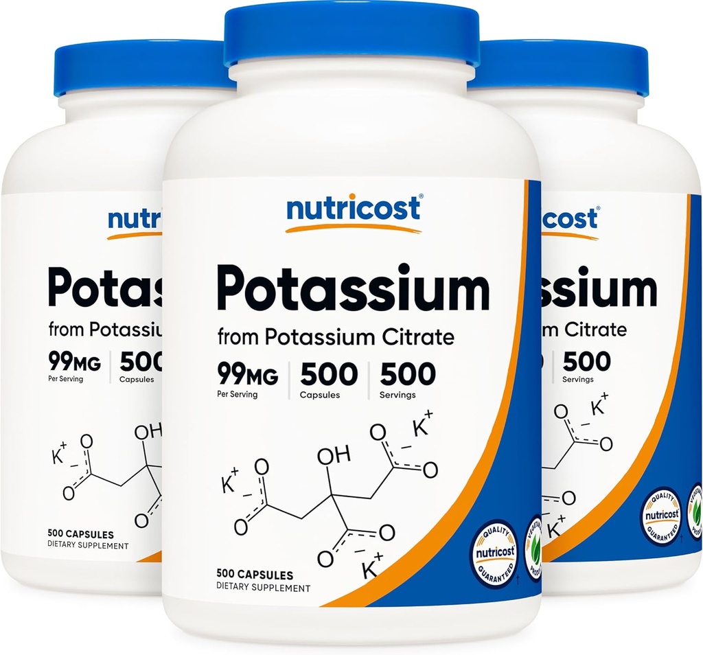 Citrato di potassio di Nutricost 99mg, 500 capsule (3 bottiglie)
