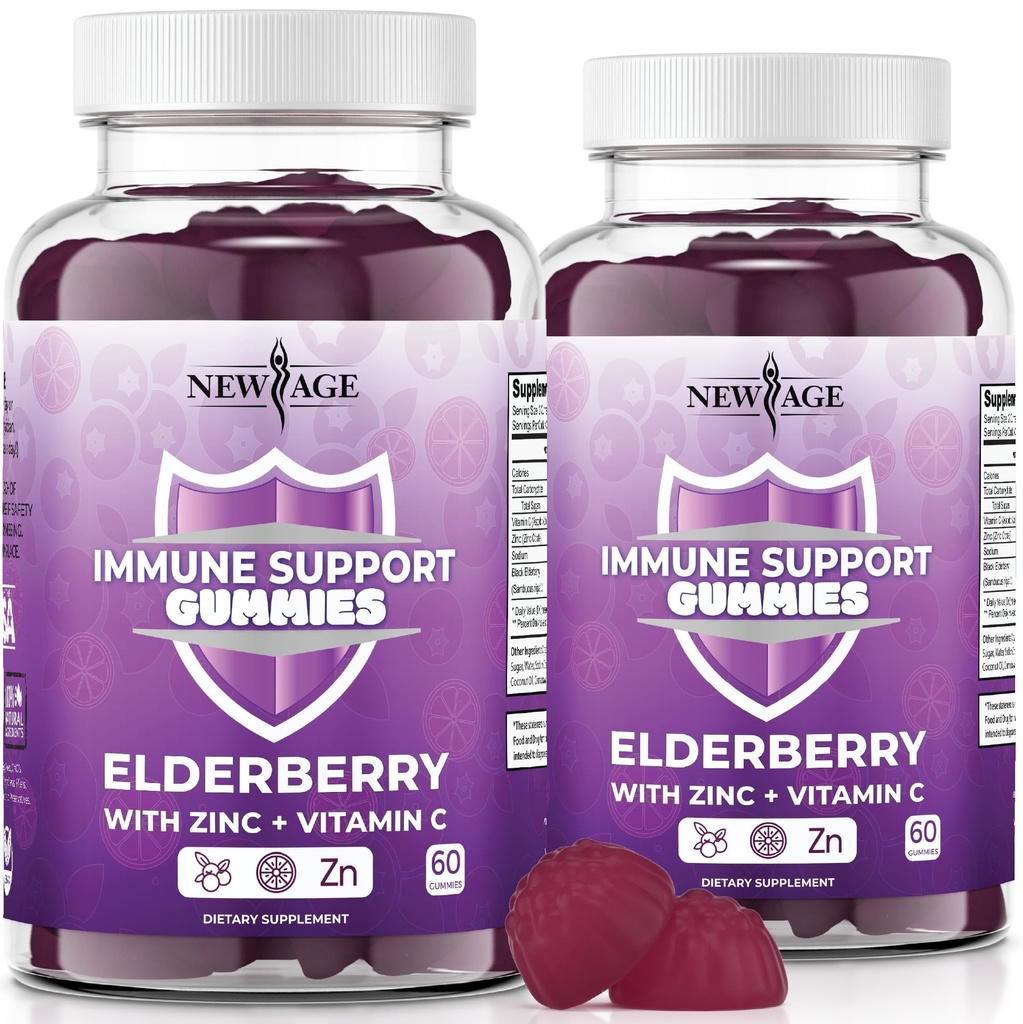 NOUVEAUX Gommies de soutien du système Immune d'ÂGE - Gummées de mûrier noir de Sambucus avec vitamine C et zinc (Gummée de soutien immunitaire 120)