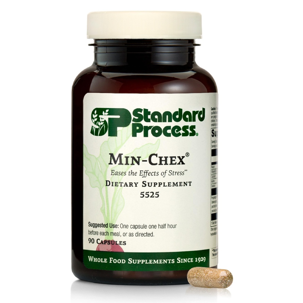 Standard Process Min-Chex - Ergänzung für Nervous System Support - Unterstützt gesunde Gland-Funktionen, um eine gesunde Stress-Antwort zu unterstützen - Non-Dairy - 90 Kapseln (90 Portionen)