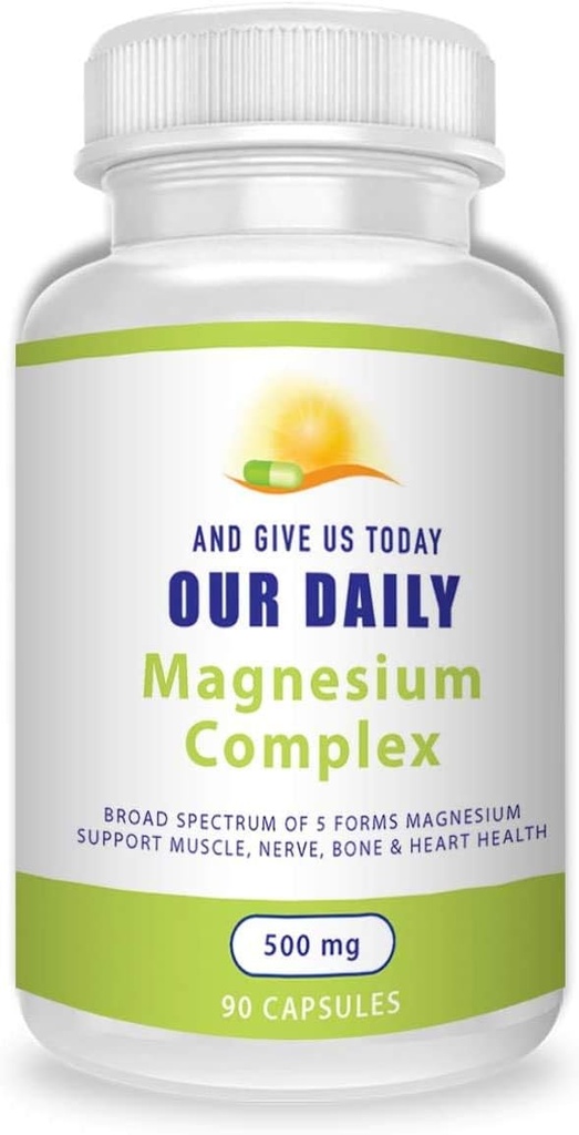 Magnesio Complesso Supplemento (500 mg / 90 capsule) - Miscela di Magnesio con Aspartate, Ossido, Glycinate, Gluconato & Citrato – Alto assorbimento & Non OGM