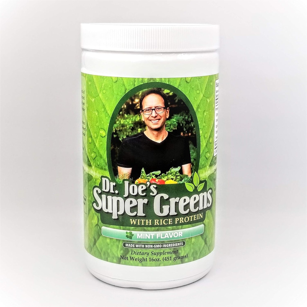 Dr. Joe's Super Greens - Mint Flavor - Vegan, Green, Superfood Powder con proteina di riso
