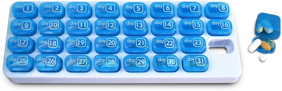 Organizzatore mensile del baccello del pedaggio di 31 giorni per la gestione facile dei farmaci - rimanere in pista con le scatole Med supplemento della vitamina quotidiana, pronto per il viaggio
