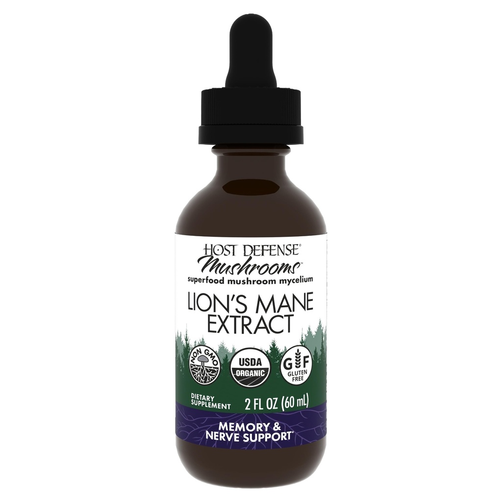 Host Defense Mushrooms Lion's Mane Extract - Lion's Mane Liquid Supplement for Brain Health - Pilzunterstützung für Focus & Memory Function - Immune & Nervous System Support - 2 fl oz (60 Servietten)*