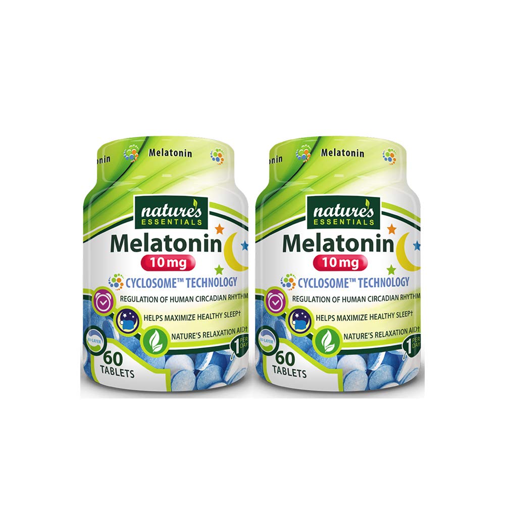 NATURE'S ESSENTIALS Melatonin 10mg | Immediate & Extended Release | Advanced Cyclosome Liposomal Delivery | Non-GMO, Gluten Free, Vegetariano | 60 compresse (2 Confezione)