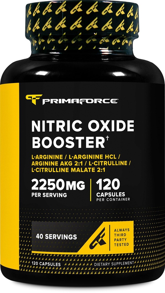 Primaforce Nitric Oxide Booster (2,250 mg, 120 capsule) - 40 Serve del nostro Nitric Oxide Boosting Blend per Pre-allenamento e post-allenamento