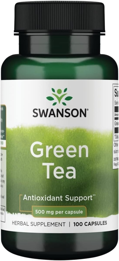 Swanson Green Tea Extract Supplement - Antioxidant Rich - 500 MG Green Tea Leaf Powder - 100 Capsules