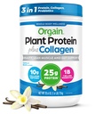 Orgain Protein Powder + Collagen, Vanilla Bean - 25g Protein, 10g Collagen Peptide, Typ I & III, 1B CFU Probiotics, Unterstützt Haar, Haut, Nagel, Joint & Gut Health, Glutenfrei - 1.6lb