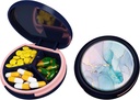 Serfeymi Small Pill Box - 3 Compartments Portable Pill Box for Purse Pocket, Compact Mini Travel Pill Case - Suitable for Medicine, Vitamin, Fish Oil, Supplements - Dark Blue(Marble)