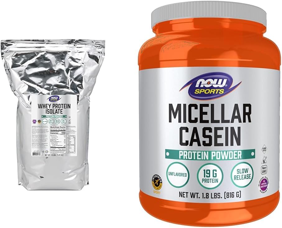 ORA Nutrizione sportiva, Isolato di proteine del siero, 25 g con BCAA, Polvere non aromatizzata, 10-Pound & Nutrizione sportiva, Caseina Micellare 19 g, rilascio lento, polvere non aromatizzata, 1.8-Pound