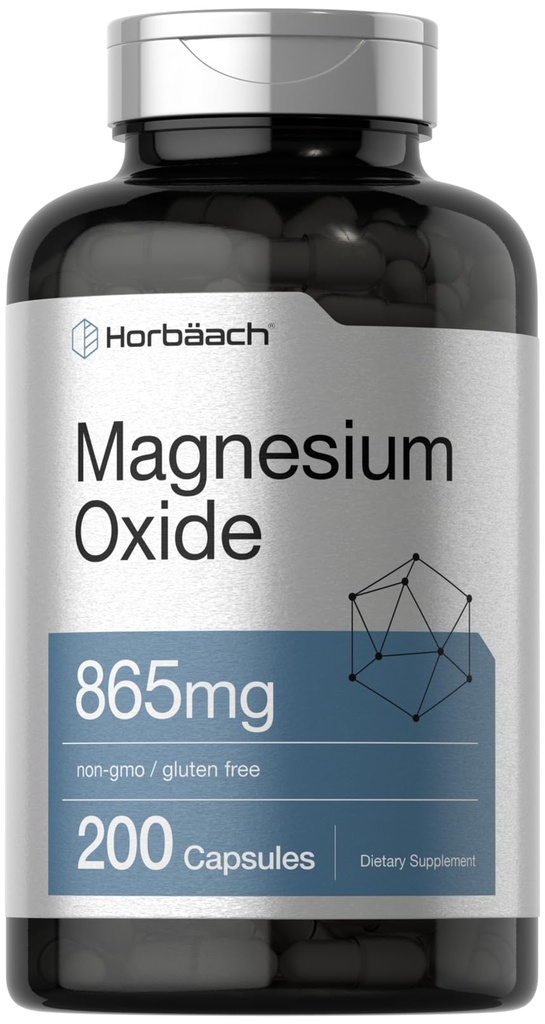 Horbäach Magnesiumoxid 865 mg | 200 Kapseln | Non-GMO und glutenfreie Ergänzung