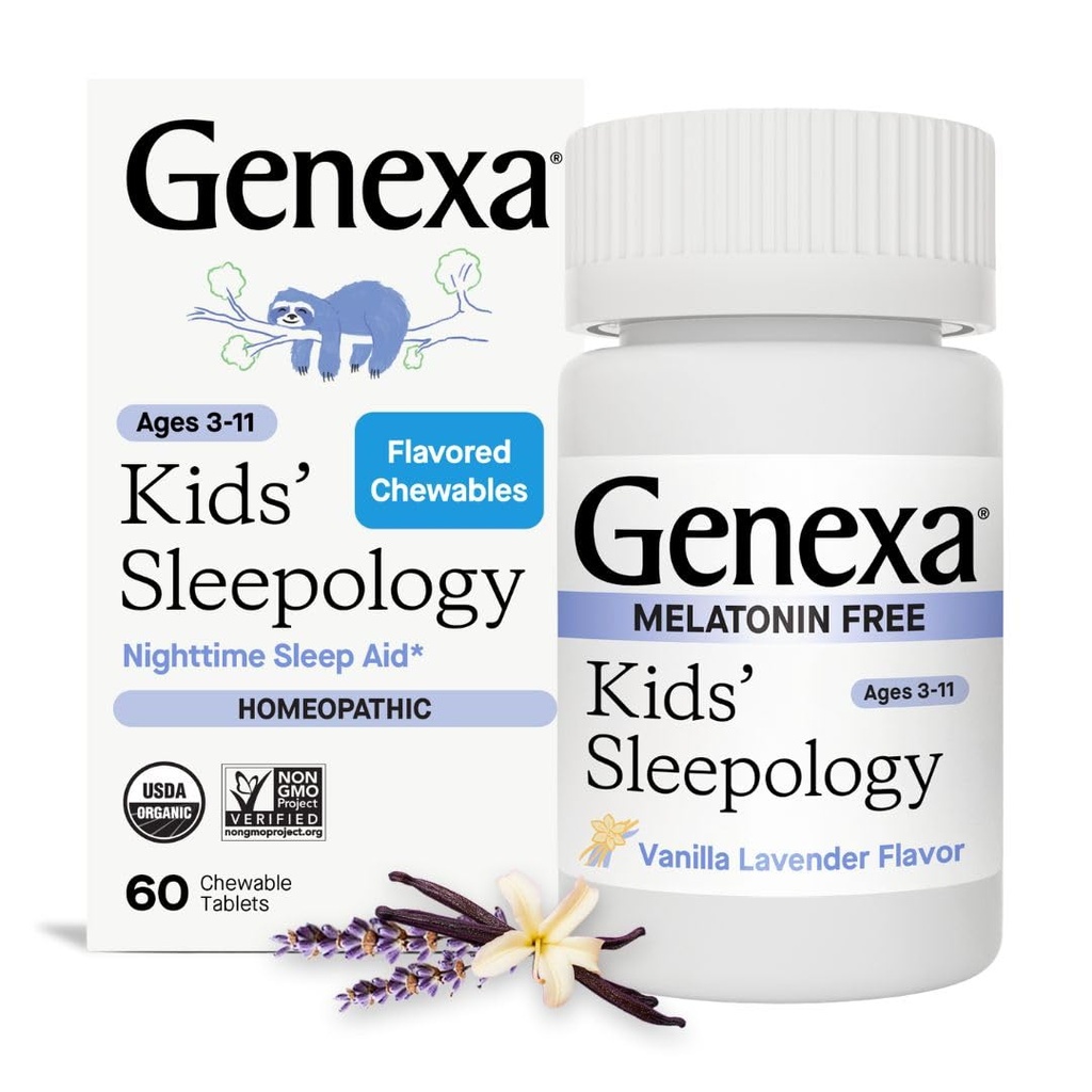 Genexa Sleepology for Children – 60 comprimés certifiés biologiques et non-OGM, sans mélatonine, homéopathiques, physicien