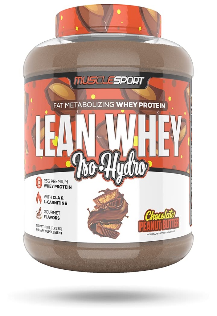 Musclesport Lean Whey RevolutionTM Protein Powder - Whey Protein Isolate - Calorie basse, Carbo basso, Basso grasso, aromi incredibili - 25g Protein per Scoop - 5lb Chocolate Peanut Butter